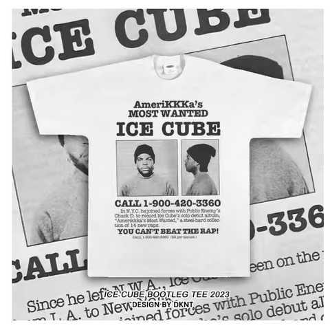 AMERIKKKA'S MOST WANTED ICE CUBE PRINT CREW NECK T SHIRT IN WHITE