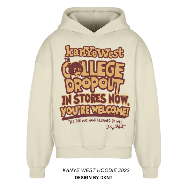 DKNT WEST COLLEGE DROPOUT PULLOVER BEAR PRINT UNISEX HOODIE BOOPDOCOM