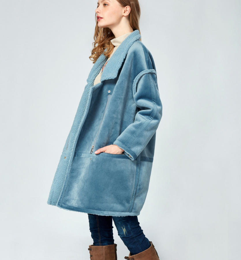 Hooded borg lined faux suede clearance coat