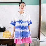 8GIRLS DESIGN RELAXED FIT SHIRT IN BLUE TIE DYE - boopdo