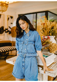 8GIRLS DESIGN DENIM PLAYSUIT WITH CUT OUT WAIST - boopdo