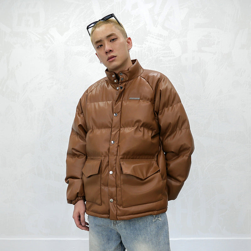 THE FURU GANGSTA MADE EXTREME HIGH NECK FAUX LEATHER BOMBER JACKET