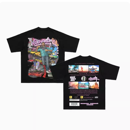 DKNT VICE CITY RETRO VINTAGE GAME TRIBUTE T SHIRT IN BLACK