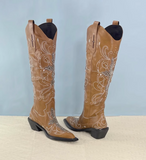 TEXAS VINTAGE CHUNKY HEELED KNEE-HIGH WESTERN COWGIRL BOOTS