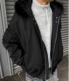 UNAPS WINTER MA1 DETACHABLE FUR COLLAR UNISEX FLIGHT JACKET