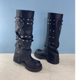 IZZO CAX BRITISH URBAN STYLE OVER-THE-KNEE STUDDED LONG BOOTS