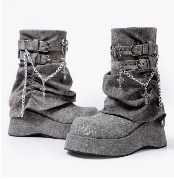 TOKYO JAPANESE DESIGN Y2K CHUNKY PLATFORM ANKLE BOOTS