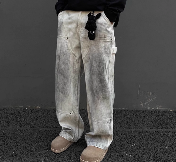 UNAPS FOG-WHITE SHADE PATCHY CARGO PANTS