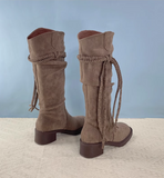 Y2K DYSTOPIAN FRINGE KNEE-HIGH INDIE DESIGN SUEDE WOMEN'S BOOT