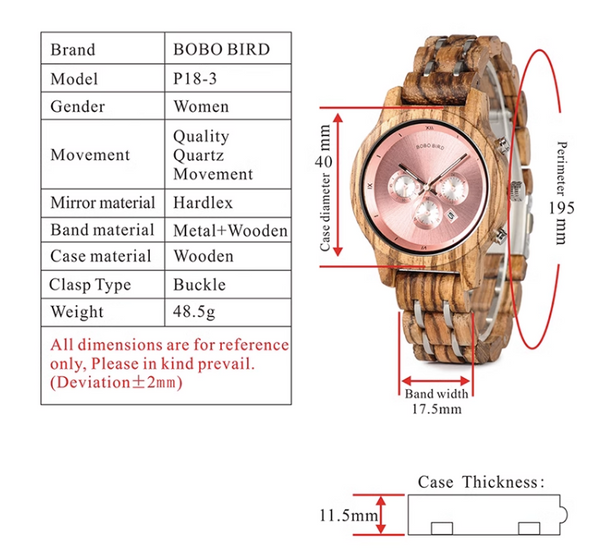 BOBO BIRD ZEBRAZO WOODEN WOMEN'S WATCH