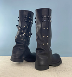 IZZO CAX BRITISH URBAN STYLE OVER-THE-KNEE STUDDED LONG BOOTS