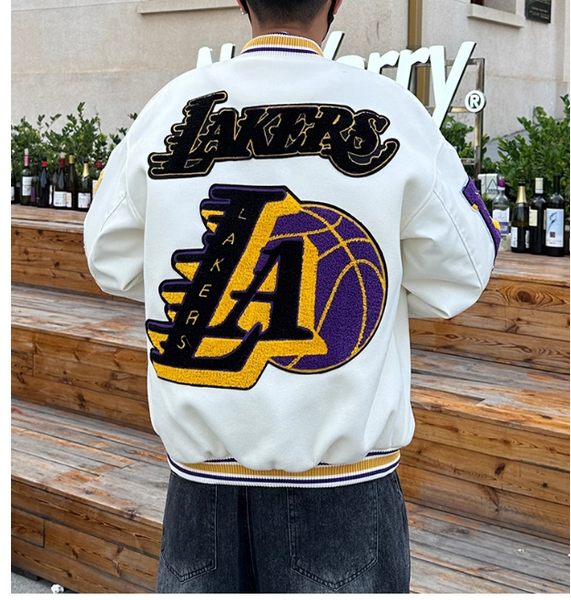 BASKETBALL LAKERS EMBROIDERED QUILTED VARSITY JACKET