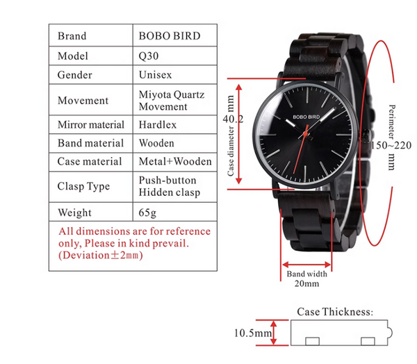 BOBO BIRD CLASSIC ELEGANT BLACK WOODEN WATCH