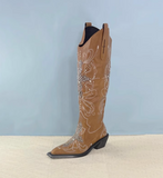 TEXAS VINTAGE CHUNKY HEELED KNEE-HIGH WESTERN COWGIRL BOOTS