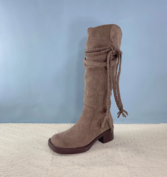 Y2K DYSTOPIAN FRINGE KNEE-HIGH INDIE DESIGN SUEDE WOMEN'S BOOT