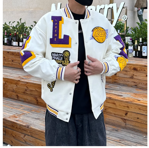 BASKETBALL LAKERS EMBROIDERED QUILTED VARSITY JACKET