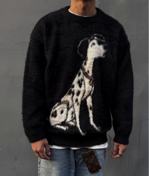 UNAPS VINTAGE DALMATIAN DOG PRINT FAUX MINK UNISEX SWEATER