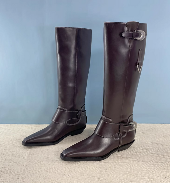 FROXALO COWGIRL STYLE OVER-THE-KNEE LEATHER BOOTS