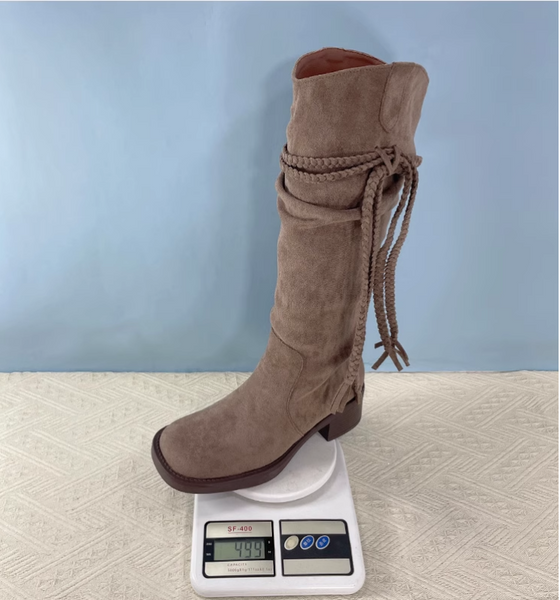 Y2K DYSTOPIAN FRINGE KNEE-HIGH INDIE DESIGN SUEDE WOMEN'S BOOT