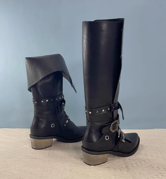 MORCHALO RETRO PUNK STYLE KNEE-HIGH BOOTS