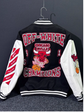 OFF PREMIUM WHITE CHICAGO STREETWEAR BULL BASKETBALL BOMBER JACKET