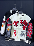 OFF PREMIUM WHITE CHICAGO STREETWEAR BULL BASKETBALL BOMBER JACKET