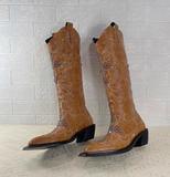 MEXO RUANZI WESTERN DESIGN KNEE-HIGH CHUNKY HEELED BOOTS