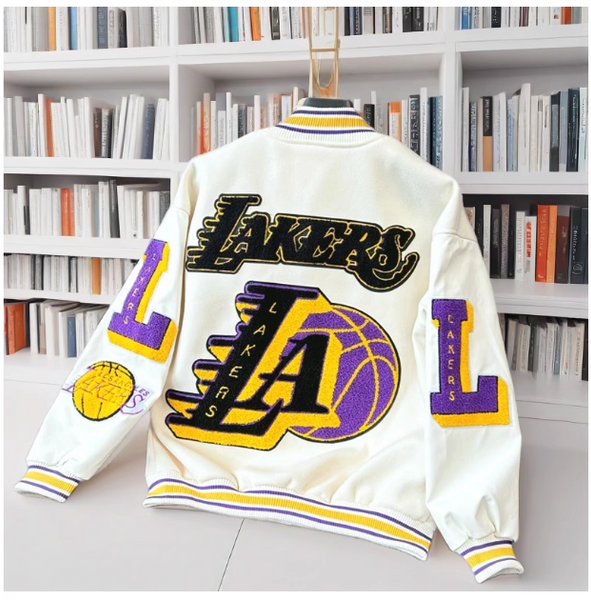 BASKETBALL LAKERS EMBROIDERED QUILTED VARSITY JACKET