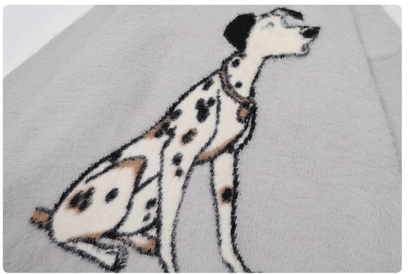 UNAPS VINTAGE DALMATIAN DOG PRINT FAUX MINK UNISEX SWEATER