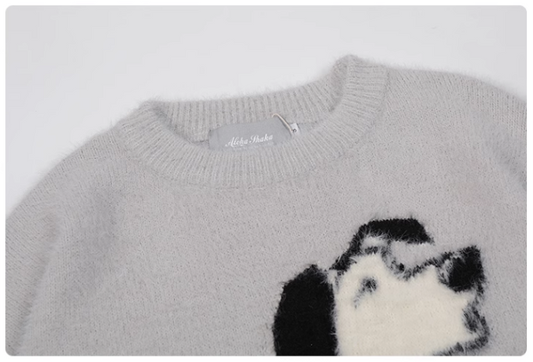 UNAPS VINTAGE DALMATIAN DOG PRINT FAUX MINK UNISEX SWEATER