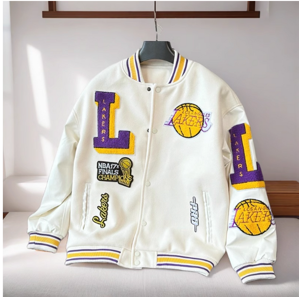 BASKETBALL LAKERS EMBROIDERED QUILTED VARSITY JACKET