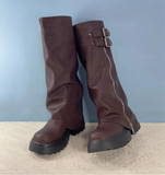 IZZO CAX WESTERN DESIGN CHUNKY PLATFORM LONG BOOTS