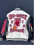 OFF PREMIUM WHITE CHICAGO STREETWEAR BULL BASKETBALL BOMBER JACKET