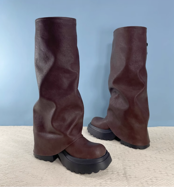 IZZO CAX WESTERN DESIGN CHUNKY PLATFORM LONG BOOTS