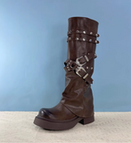 IZZO CAX BRITISH URBAN STYLE OVER-THE-KNEE STUDDED LONG BOOTS