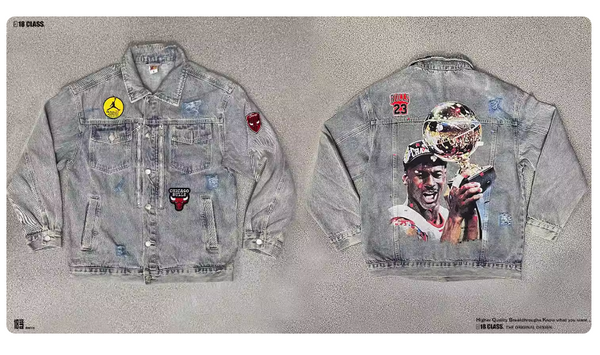 MJ PRINT MICHAEL JORDAN PATCHWORK WASHED DENIM JEAN JACKET