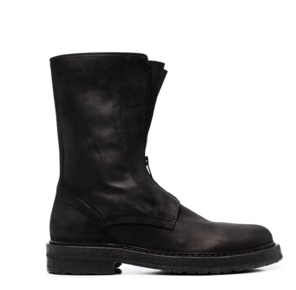 ALLEN COZXUN BRITISH STYLE CHUNKY MID CALF BOOTS IN BLACK