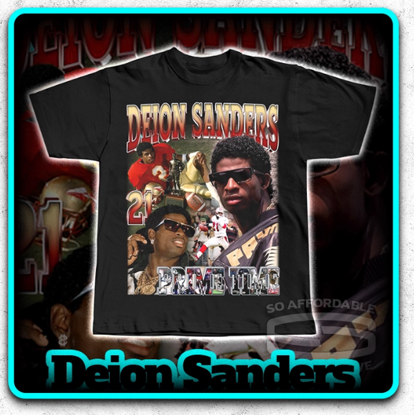 DEION SANDERS PRINT PRIME TIME FOOTBALL JERSEY COTTON T SHIRT