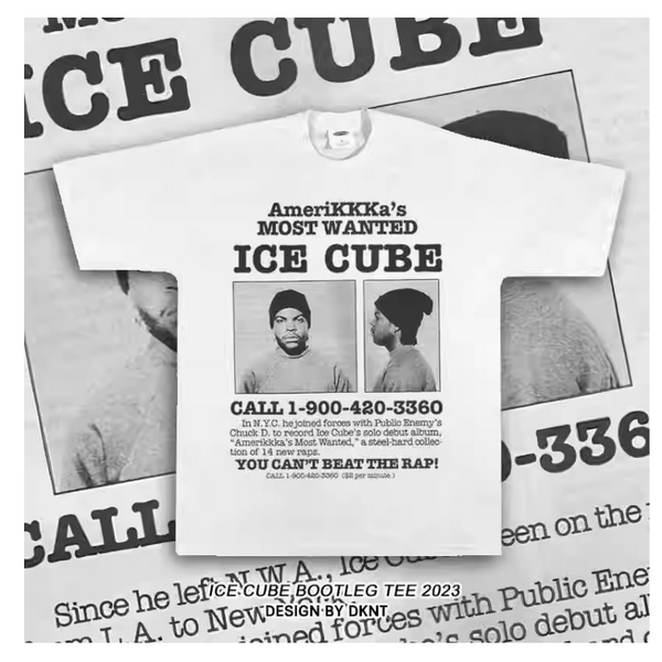 AMERIKKKA'S MOST WANTED ICE CUBE PRINT CREW NECK T SHIRT IN WHITE