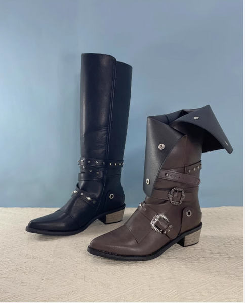 MORCHALO RETRO PUNK STYLE KNEE-HIGH BOOTS