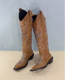 TEXAS VINTAGE CHUNKY HEELED KNEE-HIGH WESTERN COWGIRL BOOTS