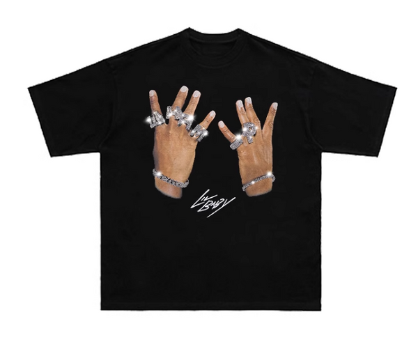 LIL BABY 4PF DIAMOND RHINESTONE PRINT RAPPERS BLACK T SHIRT