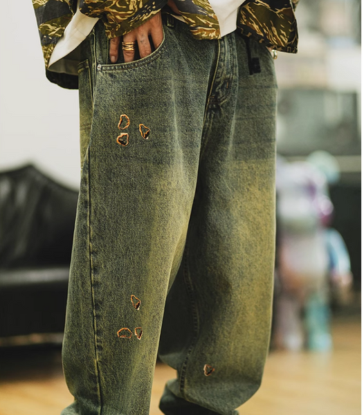 UNAPS FLAME KEY VINTAGE DENIM JEANS HAREM SWEATPANTS