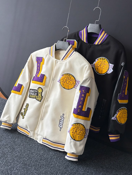 BASKETBALL LAKERS EMBROIDERED QUILTED VARSITY JACKET