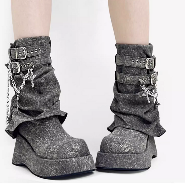 TOKYO JAPANESE DESIGN Y2K CHUNKY PLATFORM ANKLE BOOTS