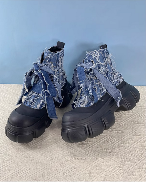 RAXOMO MARTIN RETRO DENIM CHUNKY PLATFORM BOOTS