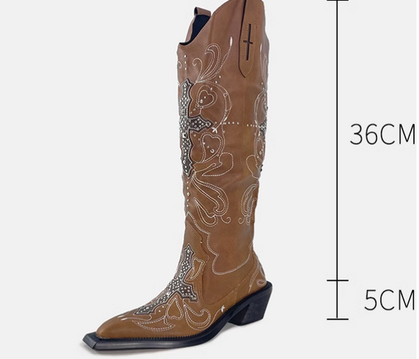 TEXAS VINTAGE CHUNKY HEELED KNEE-HIGH WESTERN COWGIRL BOOTS