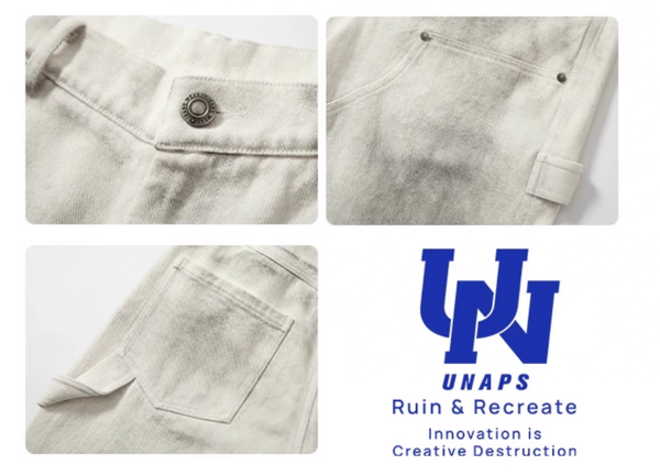 UNAPS FOG-WHITE SHADE PATCHY CARGO PANTS