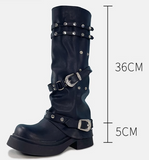 IZZO CAX BRITISH URBAN STYLE OVER-THE-KNEE STUDDED LONG BOOTS