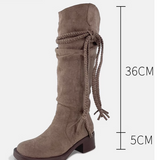 Y2K DYSTOPIAN FRINGE KNEE-HIGH INDIE DESIGN SUEDE WOMEN'S BOOT